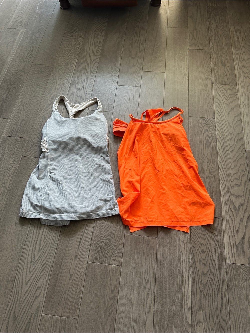 Women Sleeveless Tank Dress - Neon Orange and Light Gray